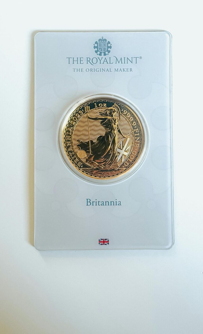Luxurious gold Britannia coin encapsulated by The Royal Mint. A collector's treasure from the UK.